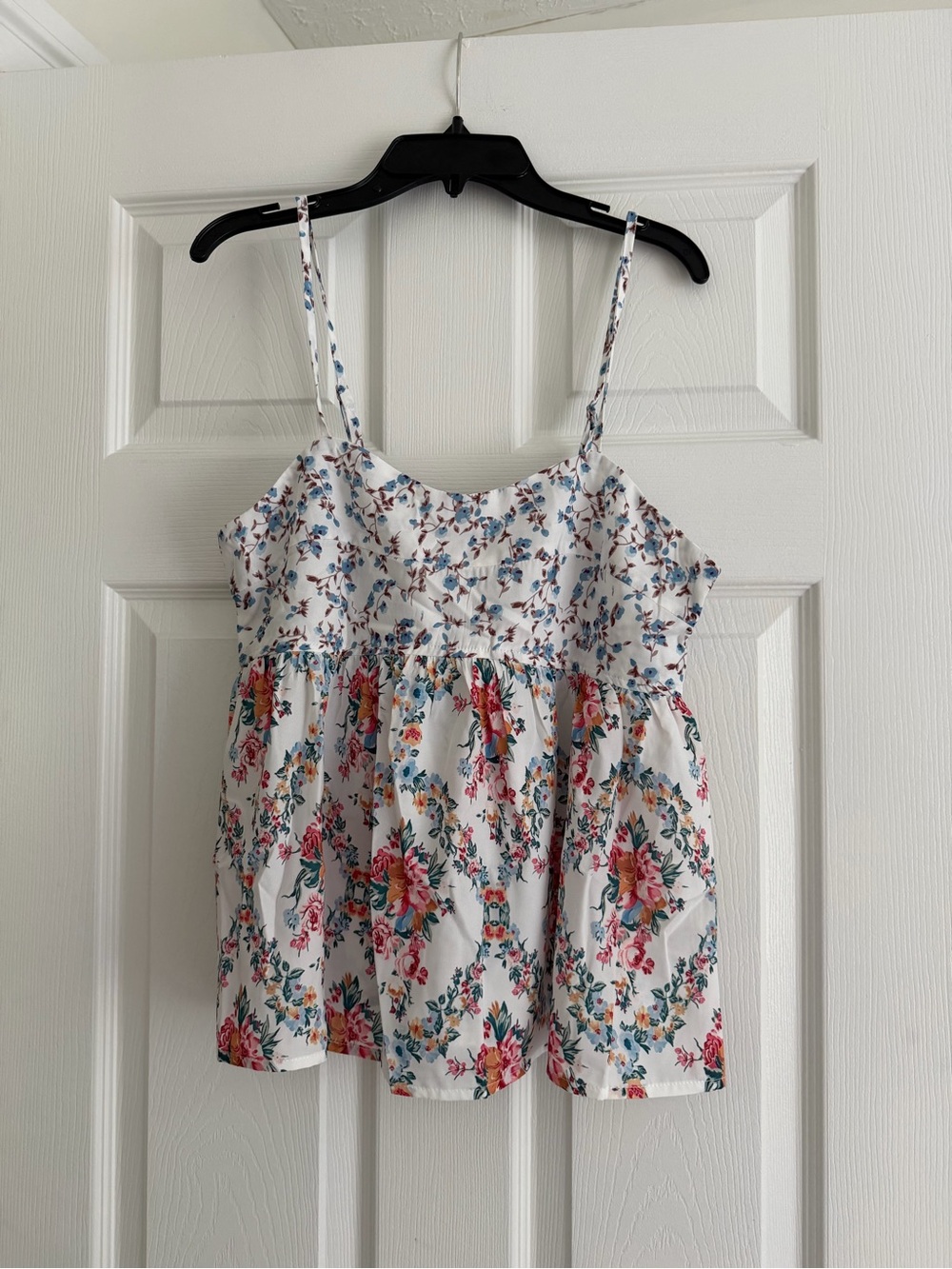 White Floral Spaghetti-Strap Babydoll Cami